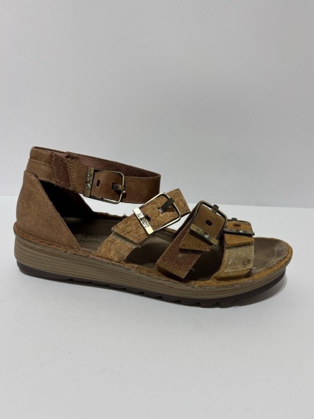 Naot Women’s Begonia Brown Leather Ankle Strap Sandals, Size US 9 M, EUR 40